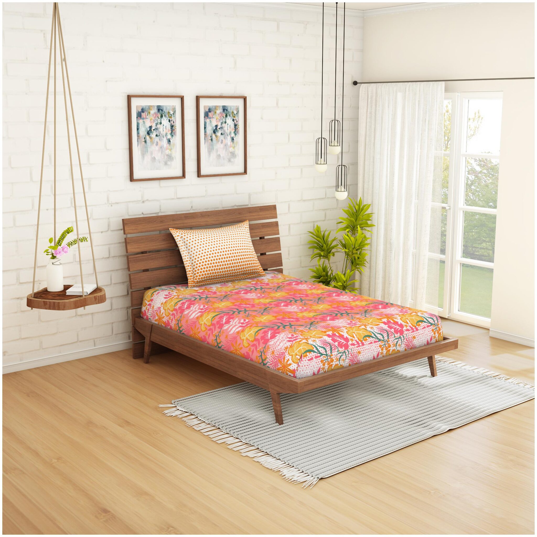 

Spaces Cotton Floral Single Size Bedsheet 144 TC ( 1 Bedsheet With 1 Pillow Covers Peach )