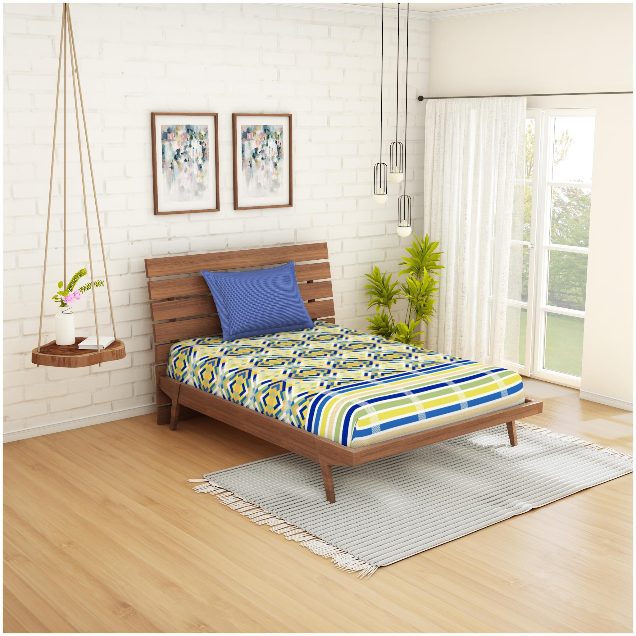 

Spaces Cotton Geometric Single Size Bedsheet 144 TC ( 1 Bedsheet With 1 Pillow Covers Multi )