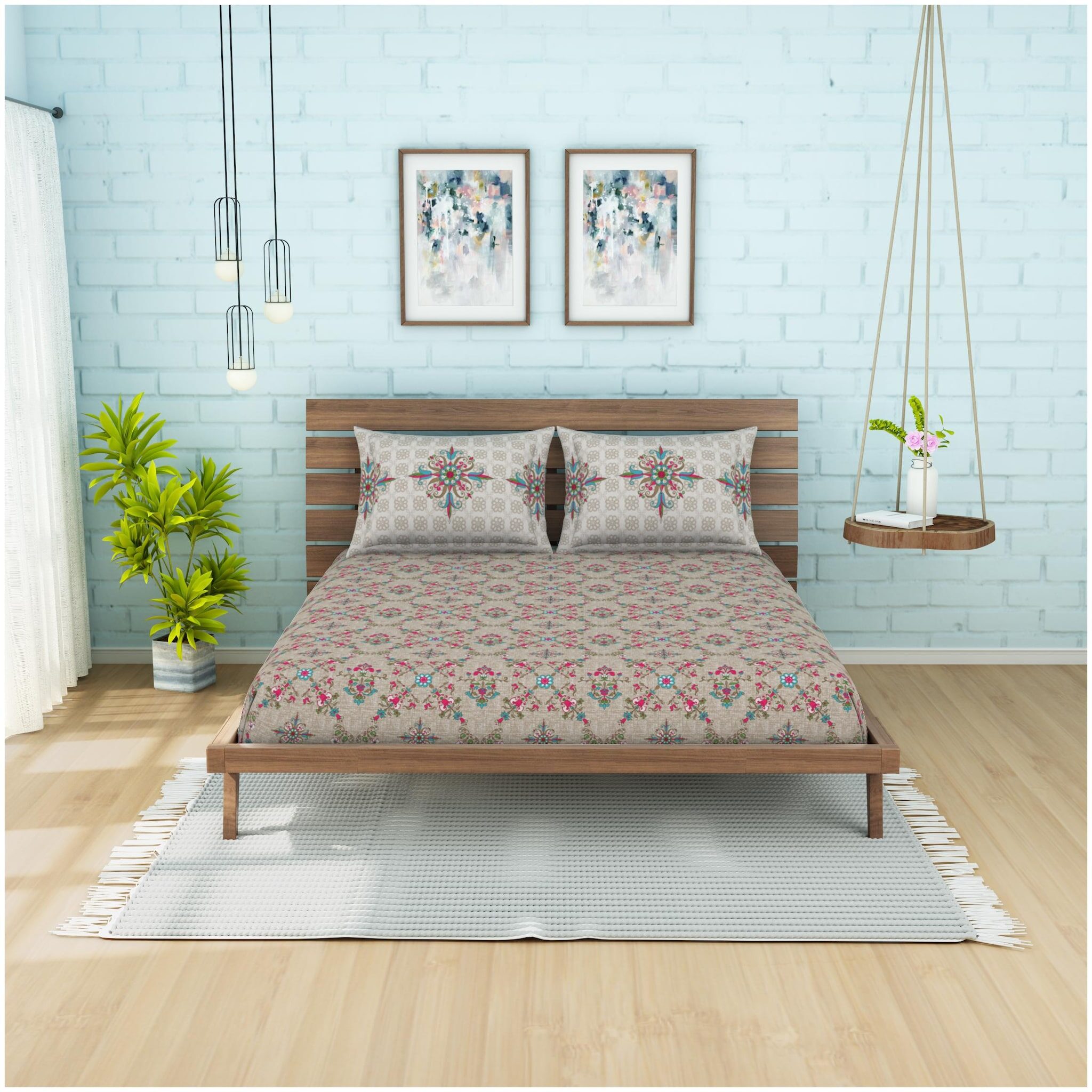 

Spaces Cotton Printed Double Size Bedsheet 210 TC ( 1 Bedsheet With 2 Pillow Covers Multi )