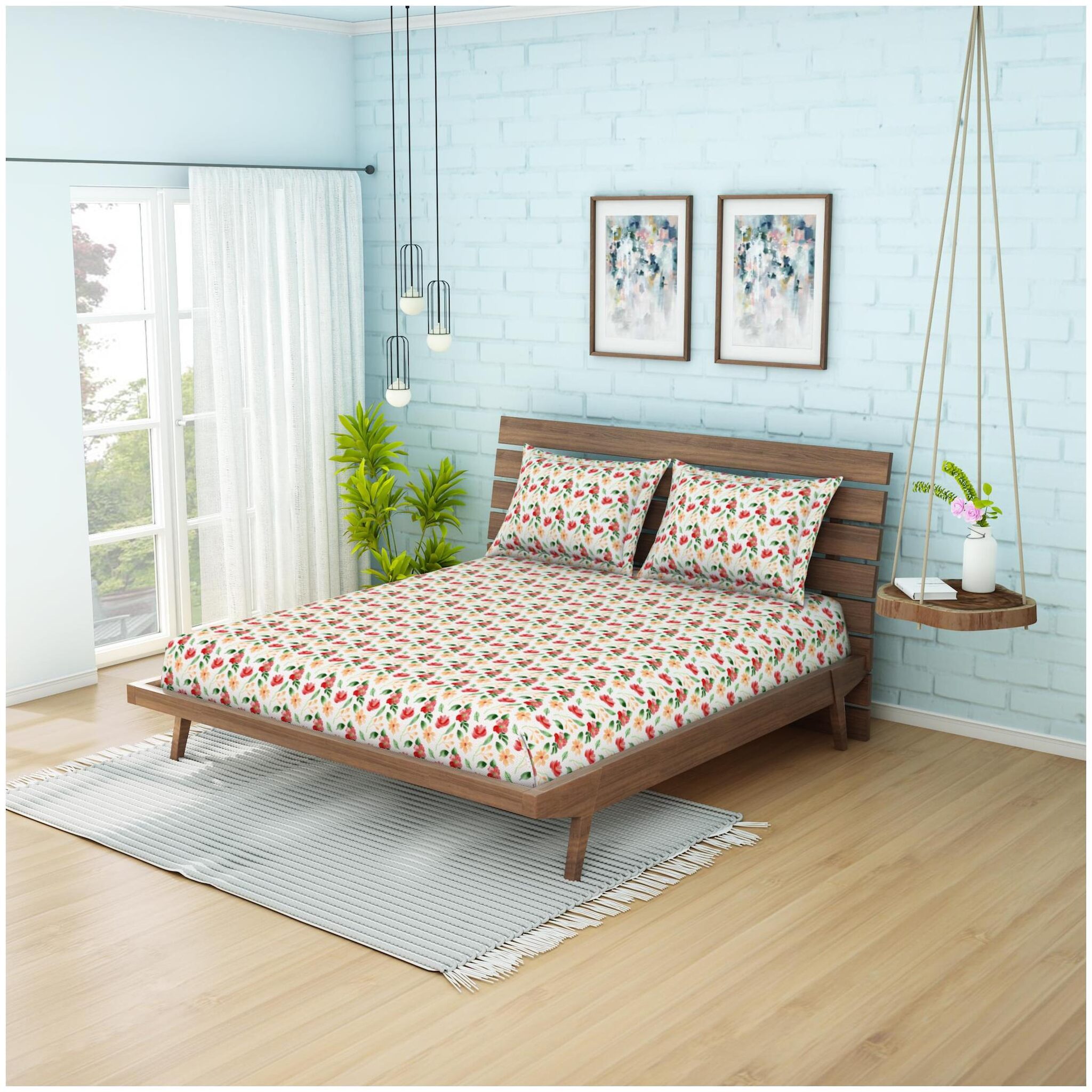 

Spaces Cotton Floral Double Size Bedsheet 210 TC ( 1 Bedsheet With 2 Pillow Covers Multi )