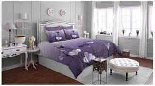 Spaces Cotton Floral King Size Bedsheet 400 TC ( 1 Bedsheet With 4 Pillow Covers , Purple )