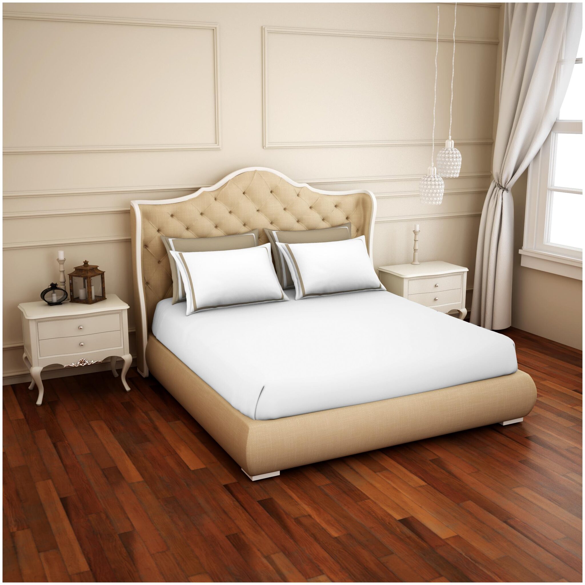 

Spaces Cotton Solid King Size Bedsheet 300 TC ( 1 Bedsheet With 2 Pillow Covers White Beige )