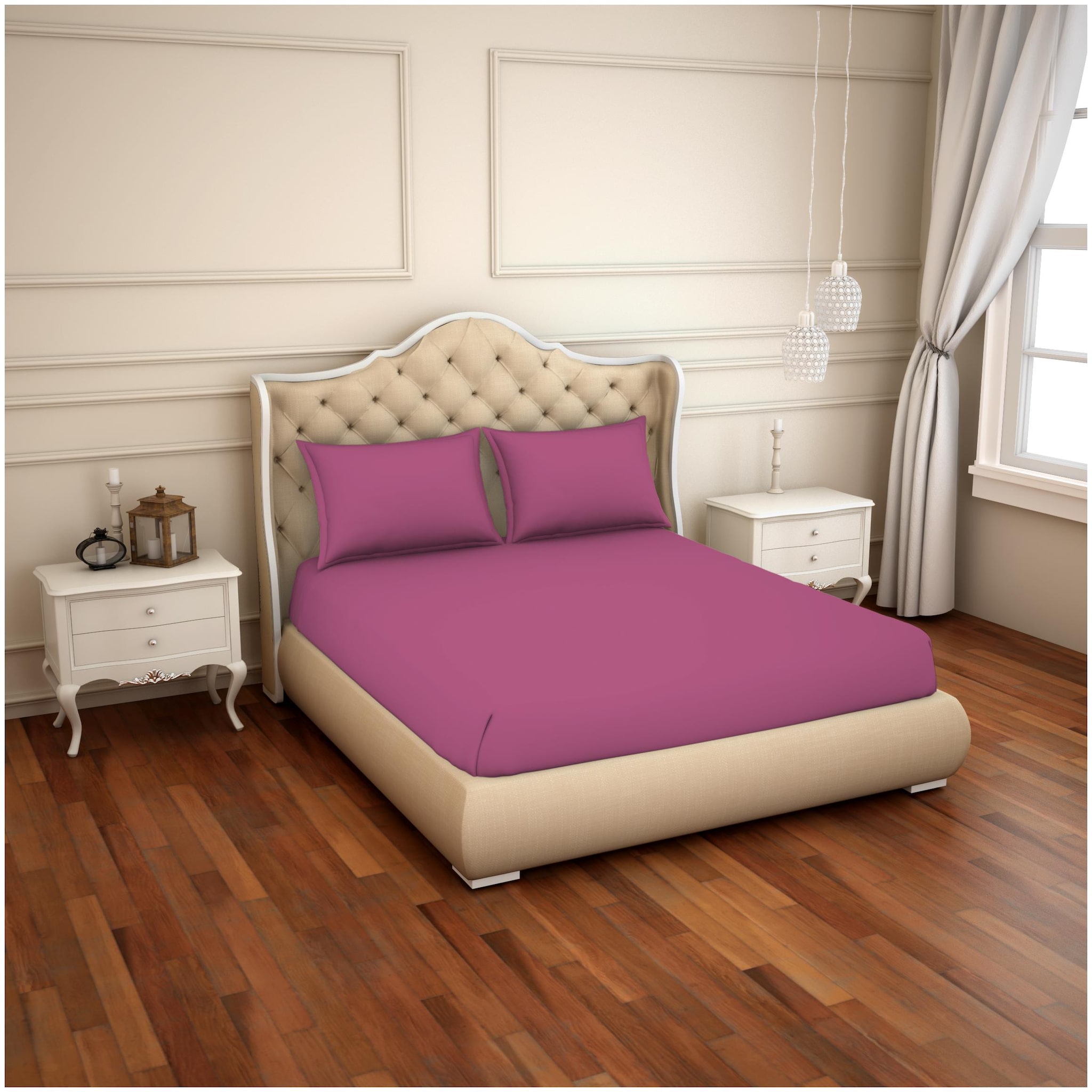 

Spaces Cotton Solid King Size Bedsheet 300 TC ( 1 Bedsheet With 2 Pillow Covers Pink )