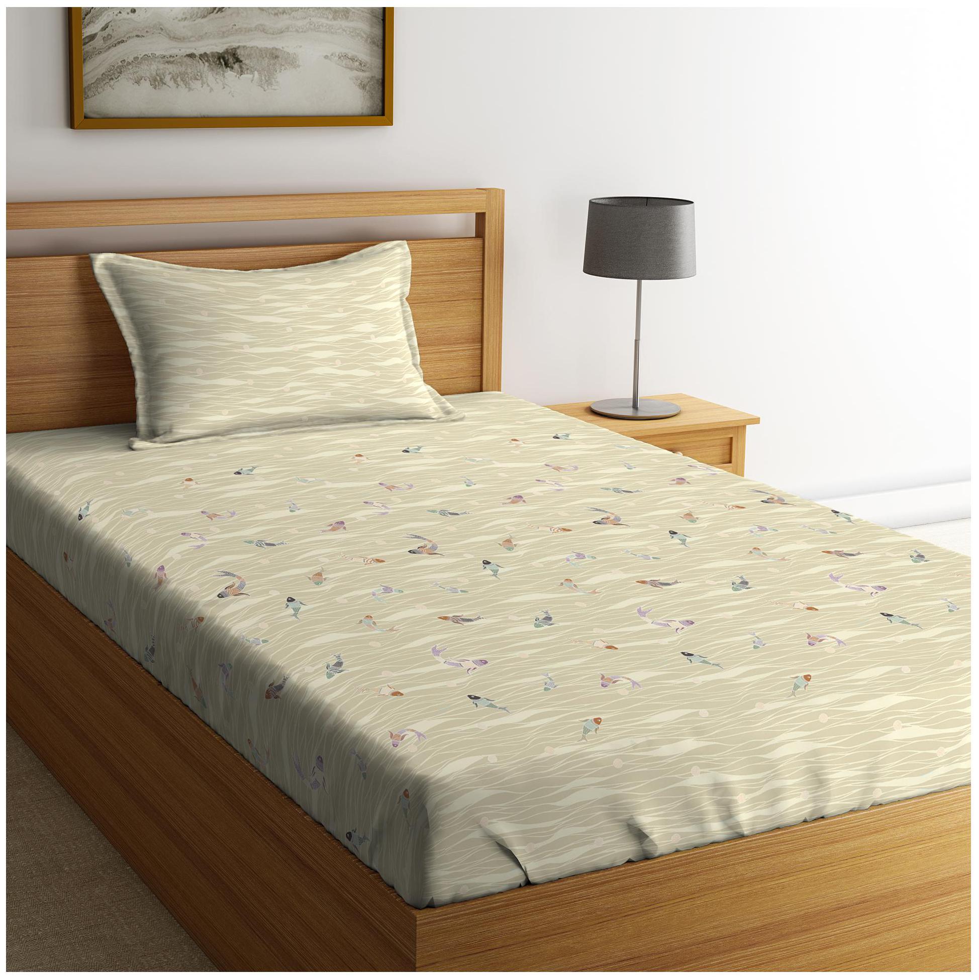 

Spaces Cotton Printed Single Size Bedsheet 144 TC ( 1 Bedsheet With 1 Pillow Covers Beige )