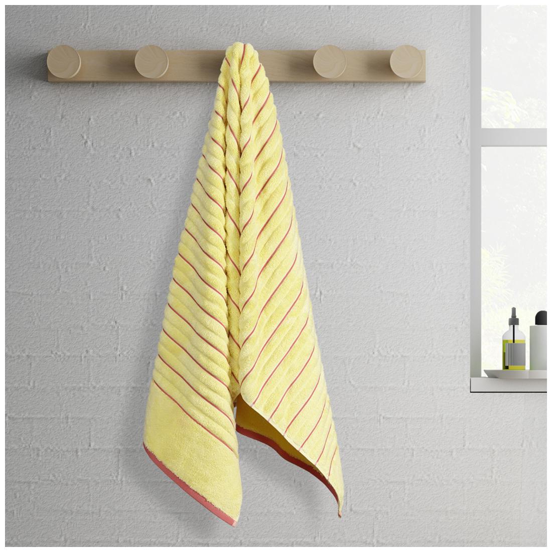 

SPACES Exotica Ribbed Custard and Coral 1 Bath Towel