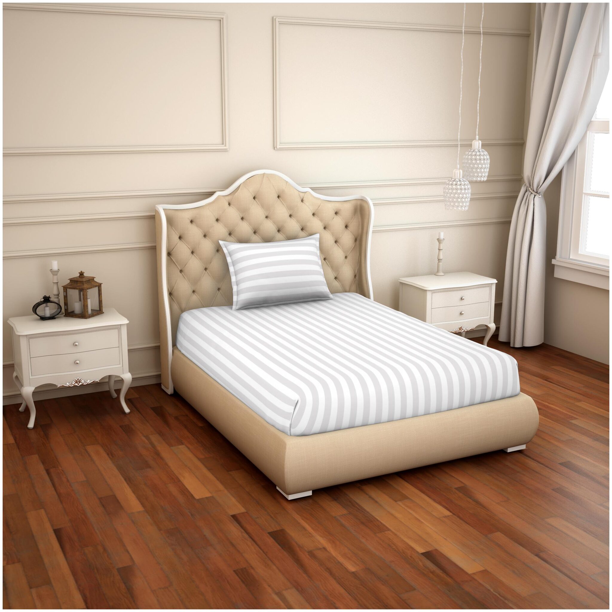 

Spaces Cotton Striped Single Size Bedsheet 210 TC ( 1 Bedsheet With 1 Pillow Covers White )