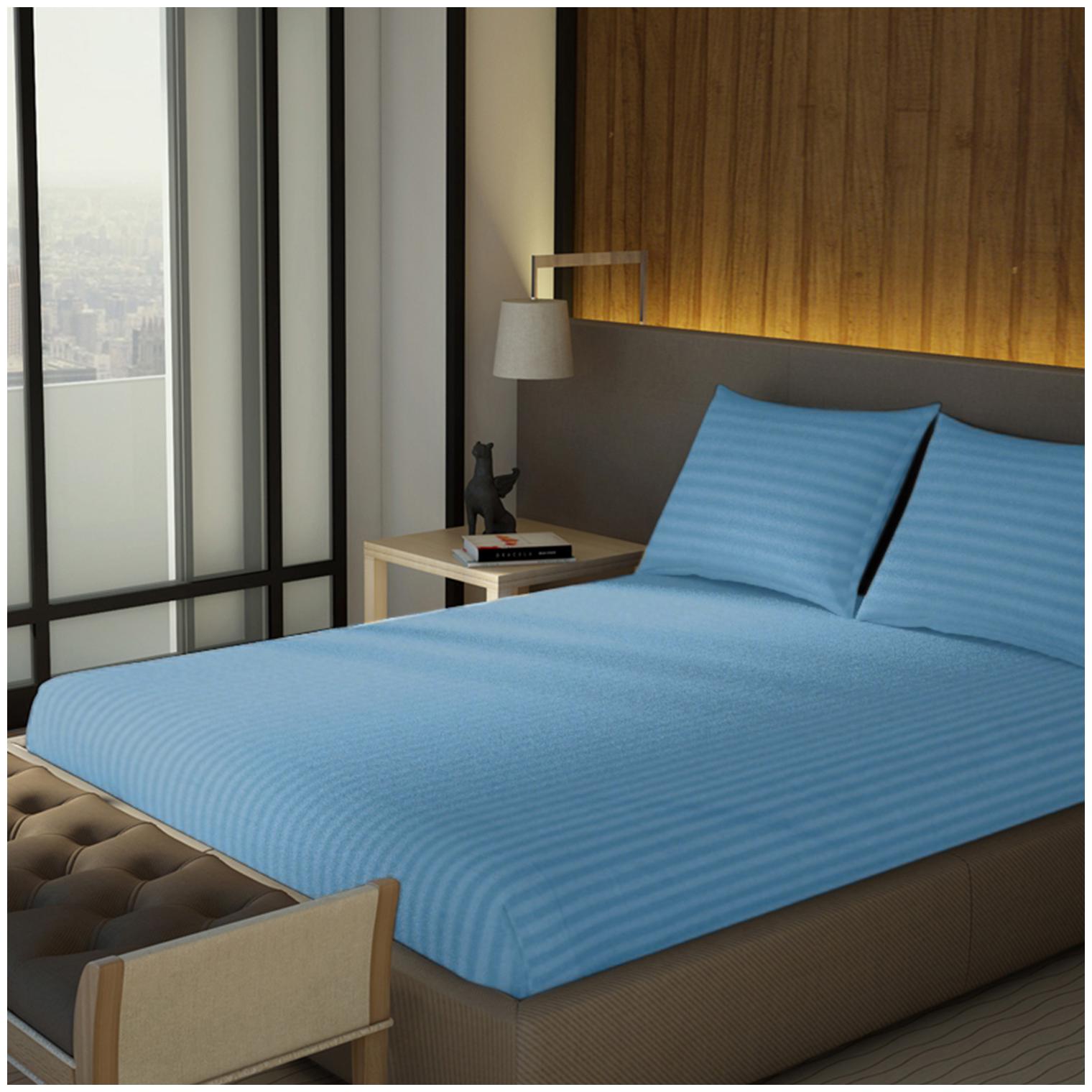 

Spaces Cotton Solid King Size Bedsheet 210 TC ( 1 Bedsheet With 2 Pillow Covers Blue )