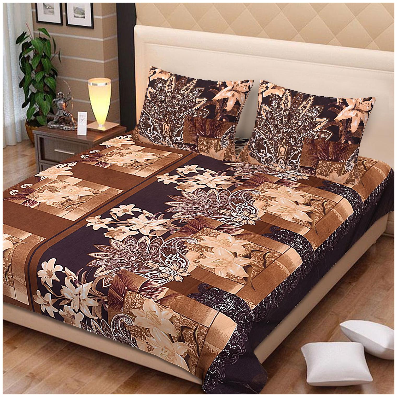 

Spangle Microfiber Floral King Size Bedsheet 104 TC ( 1 Bedsheet With 2 Pillow Covers Brown )