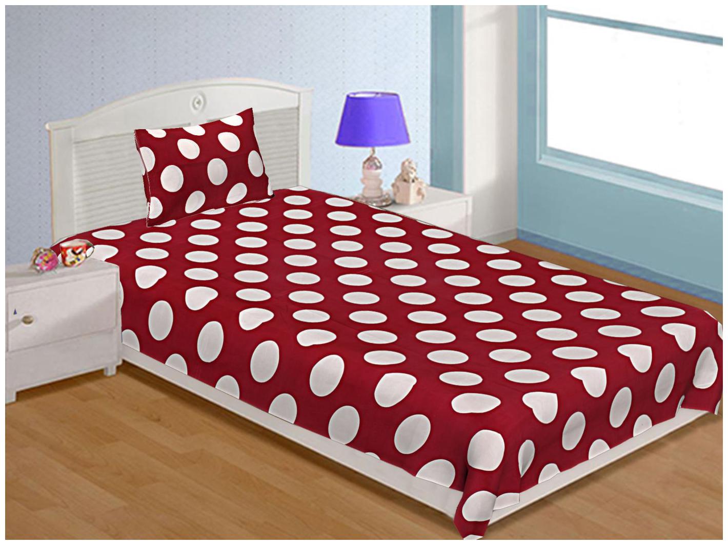 

Spangle Polyester Polka Dot Single Size Bedsheet 144 TC ( 1 Bedsheet With 1 Pillow Covers Maroon )