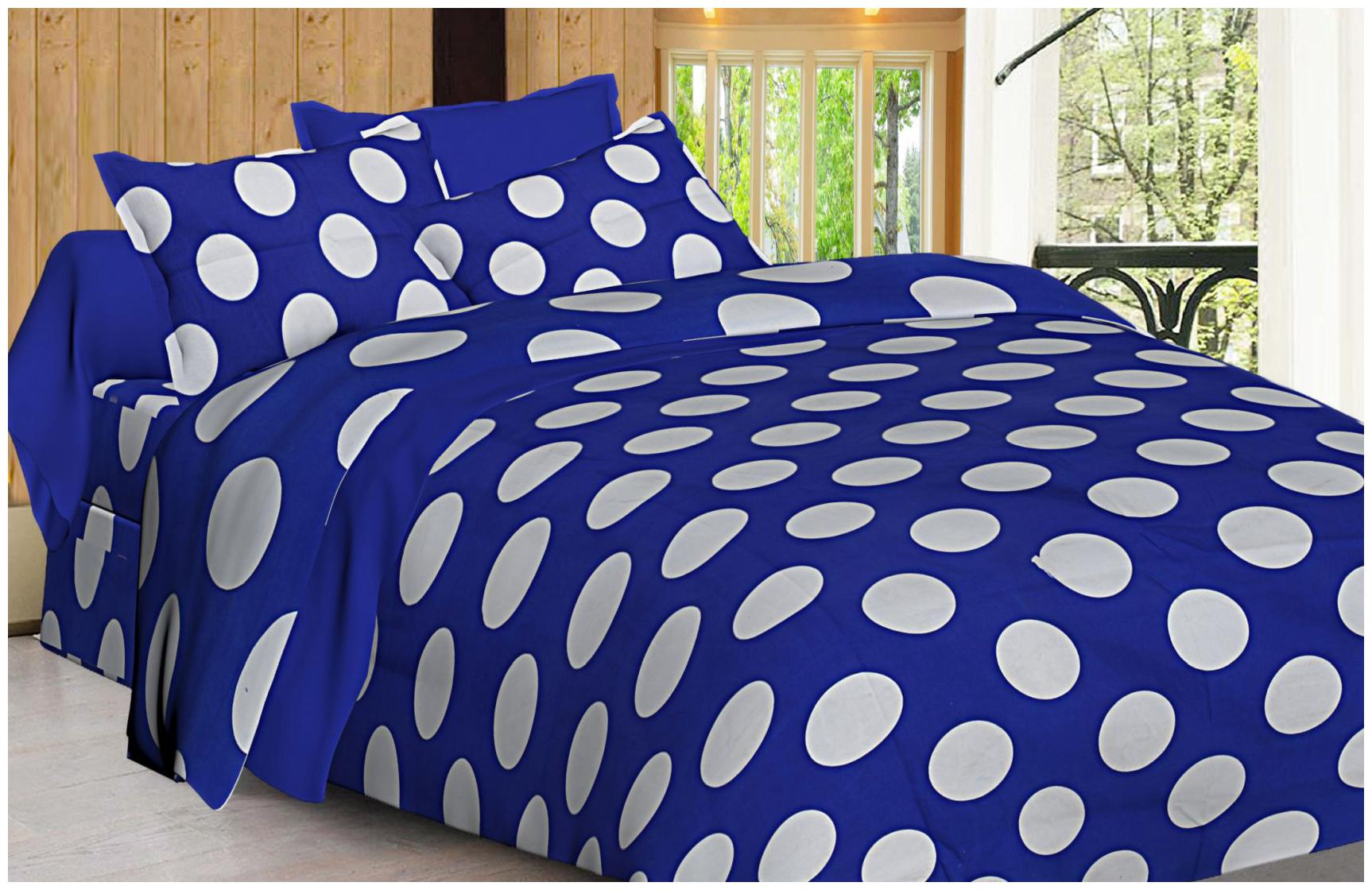 

Spangle Polyester Polka Dot Double Size Bedsheet 144 TC ( 1 Bedsheet With 2 Pillow Covers Blue )