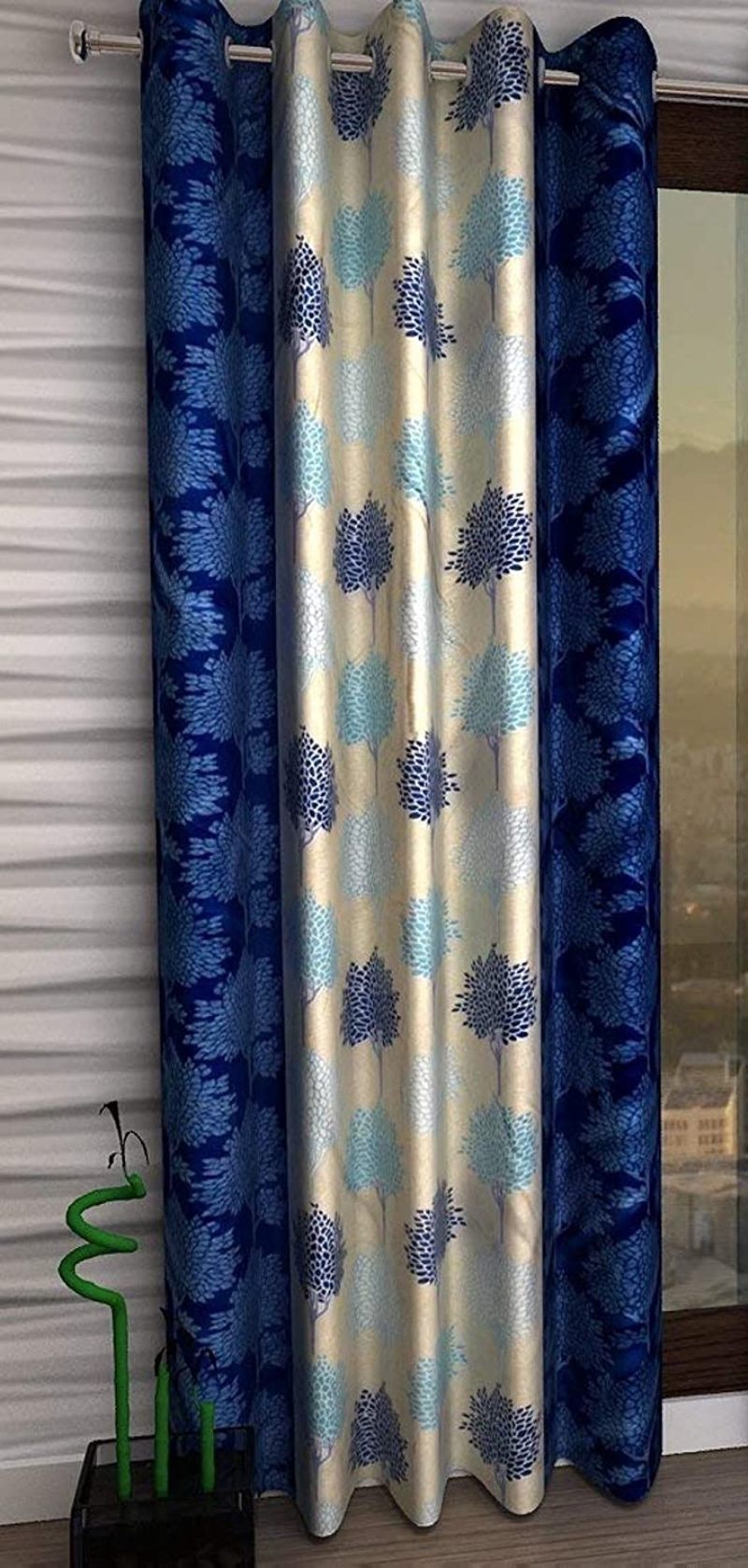 

Spangle Homes Polyester Window Semi Transparent Blue Regular Curtain ( Eyelet Closure Floral )