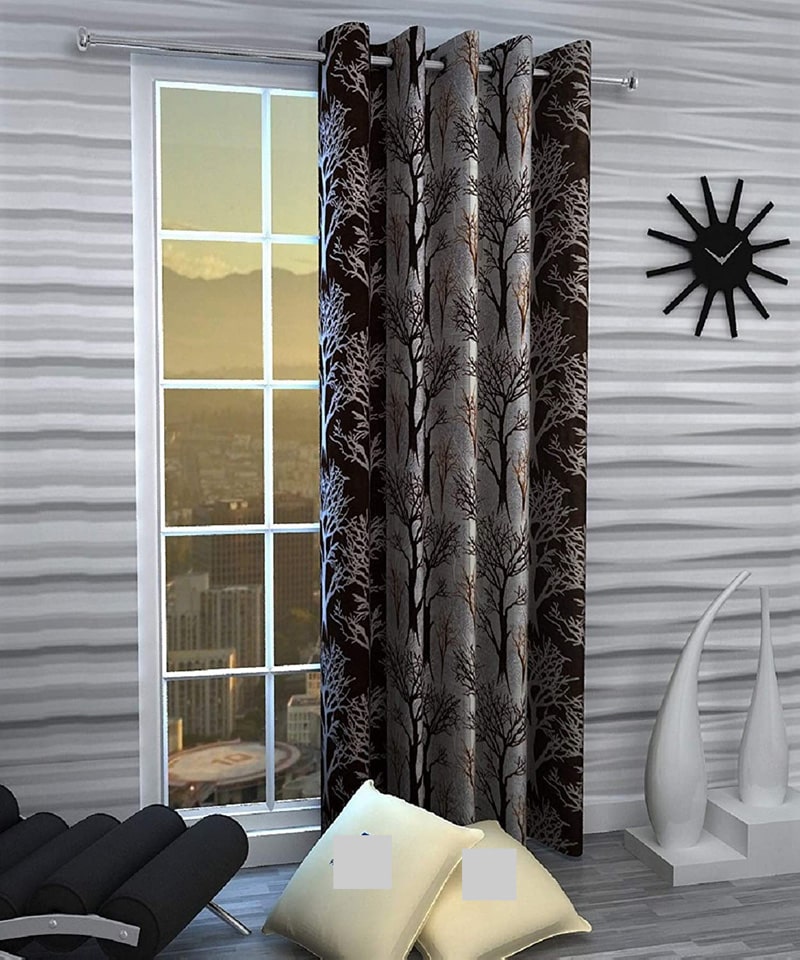

Spangle Homes Polyester Door Semi Transparent Brown Regular Curtain ( Eyelet Closure Floral )