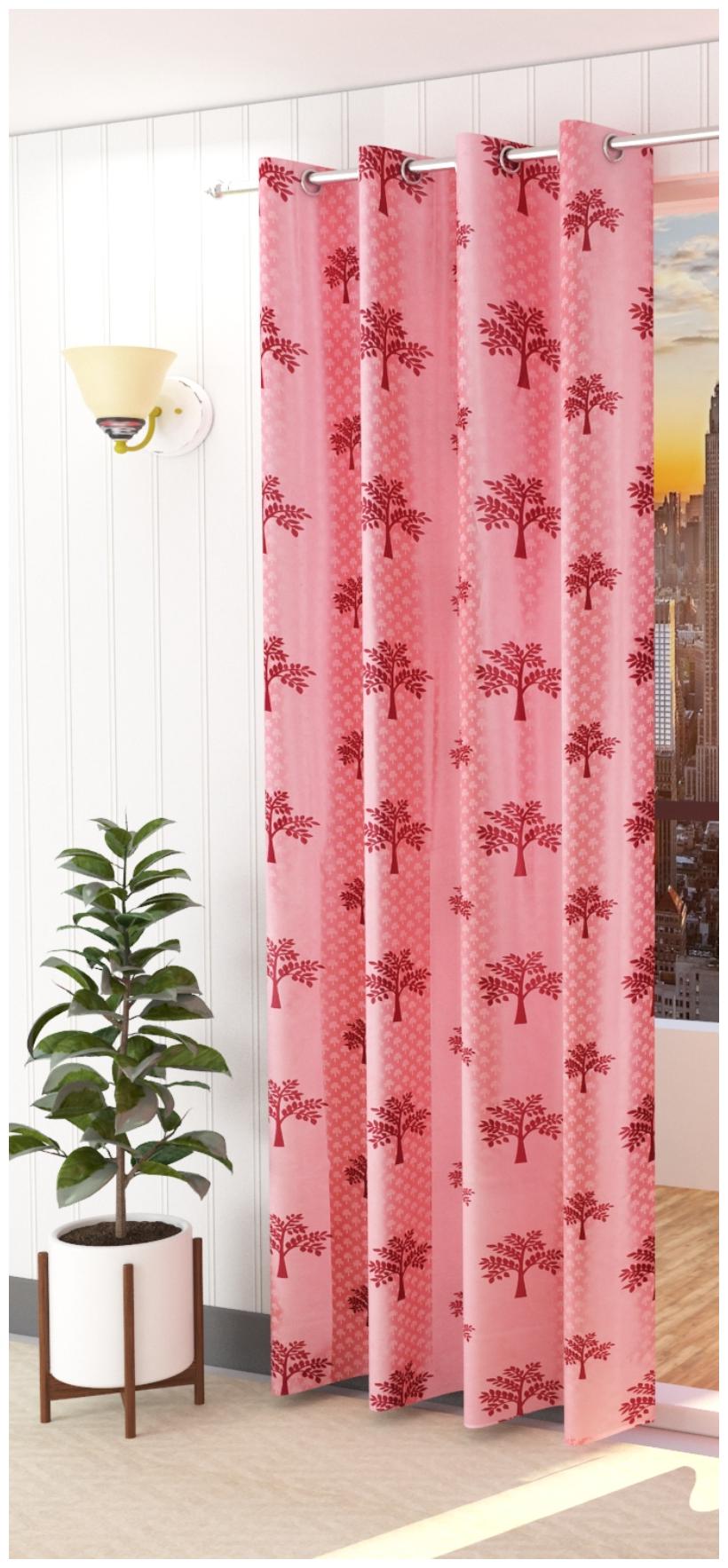 

Spangle Homes Polyester Long Door Semi Transparent Red Regular Curtain ( Eyelet Closure Floral )
