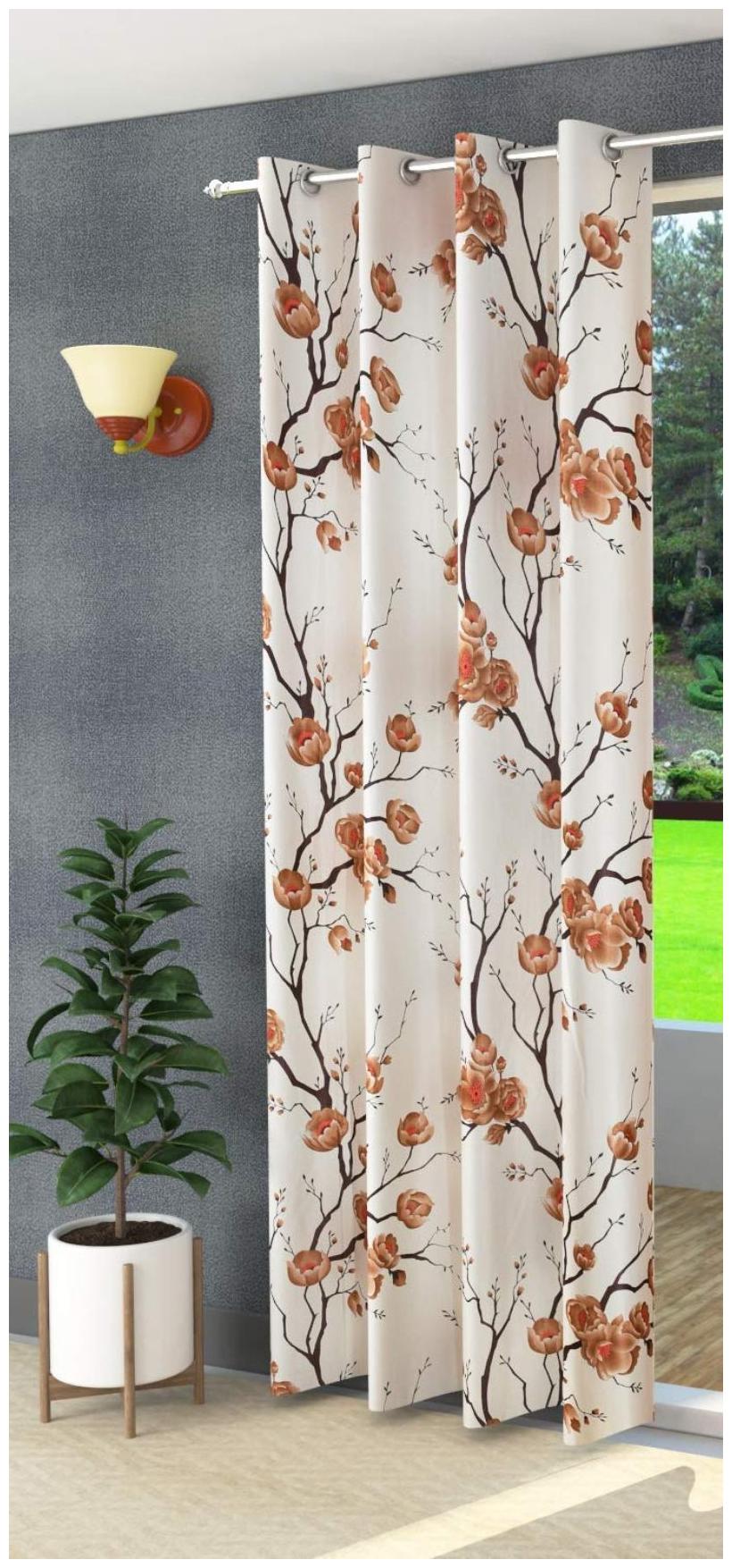 

Spangle Homes Polyester Door Semi Transparent Brown Regular Curtain ( Eyelet Closure Floral )