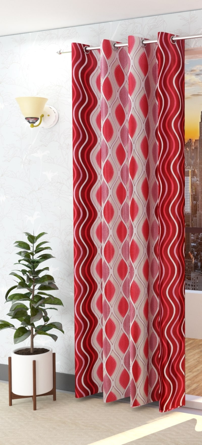 

Spangle Homes Polyester Window Semi Transparent Red Regular Curtain ( Eyelet Closure Geometric )