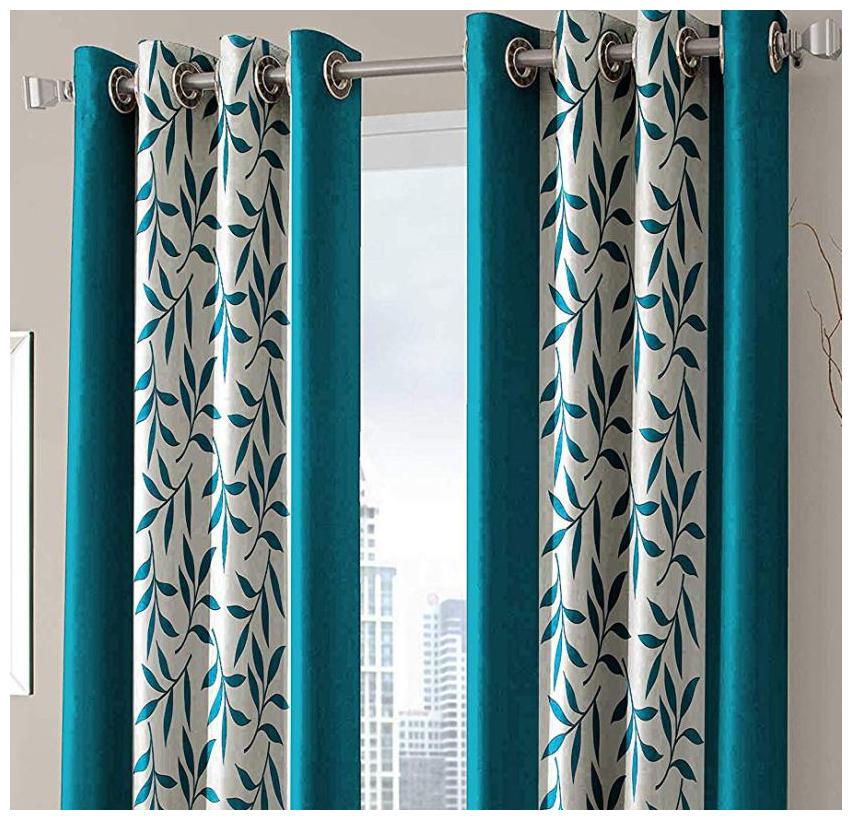 

Spangle Homes Polyester Door Semi Transparent Turquoise Regular Curtain ( Eyelet Closure Floral )