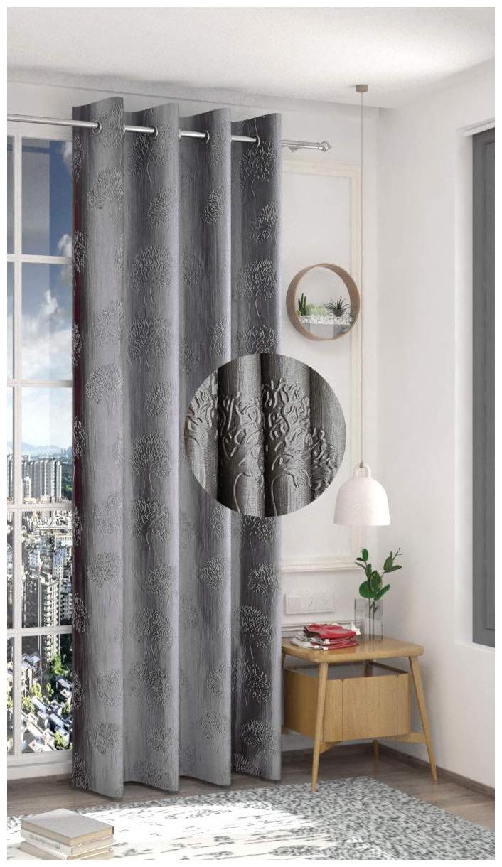 

Spangle Homes Polyester Long Door Blackout Grey Regular Curtain ( Eyelet Closure Printed )