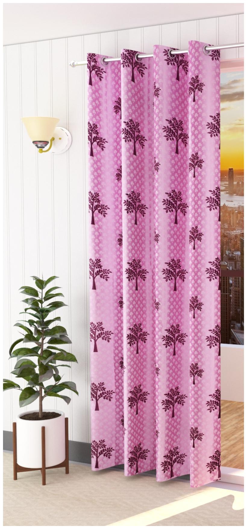 

Spangle Homes Polyester Door Semi Transparent Wine Regular Curtain ( Eyelet Closure Floral )
