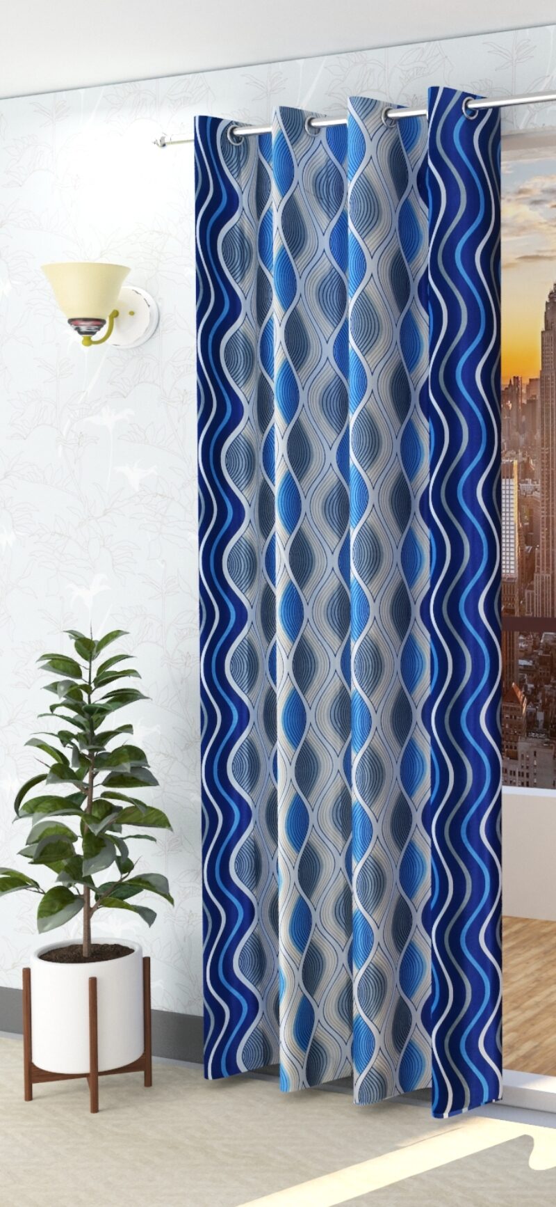 

Spangle Homes Polyester Door Semi Transparent Blue Regular Curtain ( Eyelet Closure Geometric )