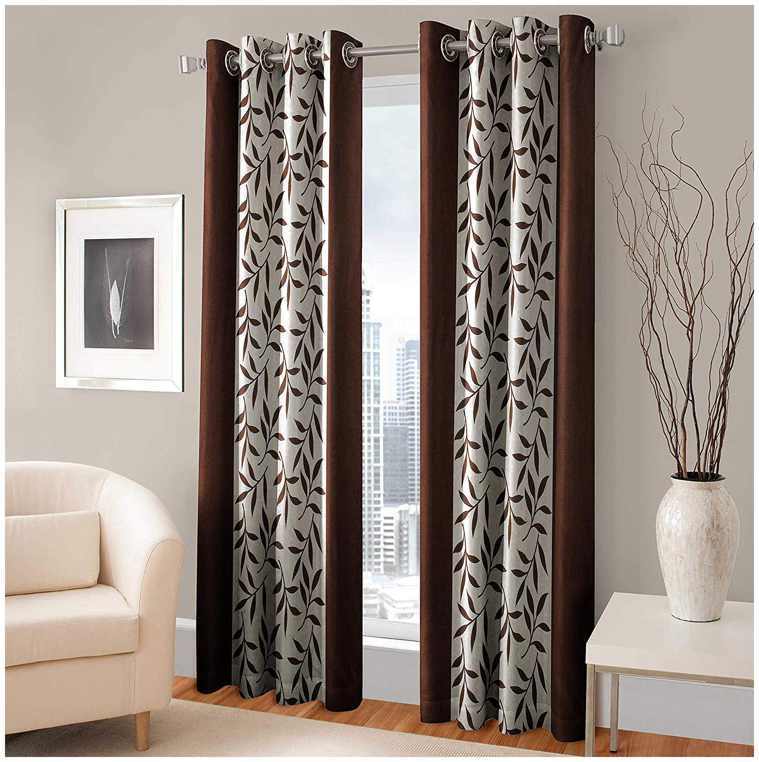

Spangle Homes Polyester Long Door Semi Transparent Brown Regular Curtain ( Eyelet Closure Floral )