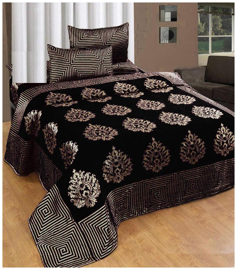

Spangle Homes Chenille Abstract Double Size Bedsheet 500 TC ( 1 Bedsheet With 2 Pillow Covers Black )