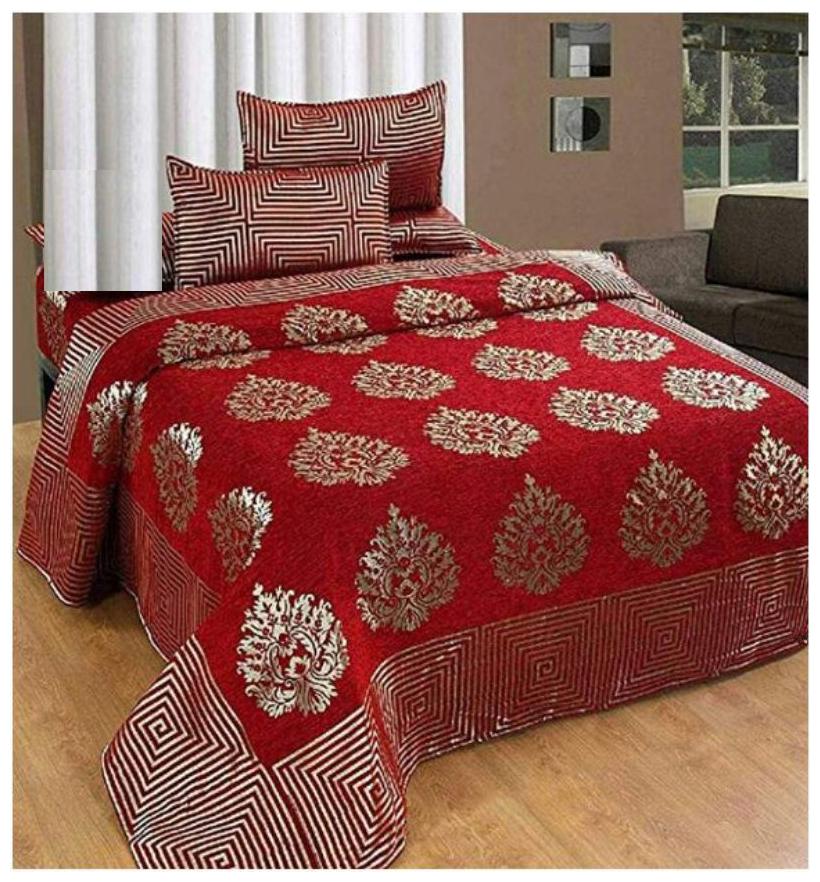 

Spangle Homes Chenille Abstract Double Size Bedsheet 500 TC ( 1 Bedsheet With 2 Pillow Covers Red )