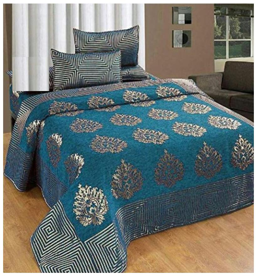 

Spangle Homes Chenille Abstract Double Size Bedsheet 500 TC ( 1 Bedsheet With 2 Pillow Covers Turquoise )