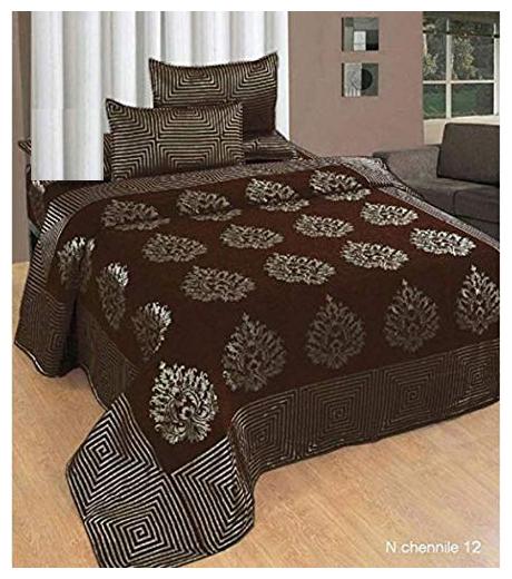 

Spangle Homes Chenille Abstract Double Size Bedsheet 500 TC ( 1 Bedsheet With 2 Pillow Covers Brown )