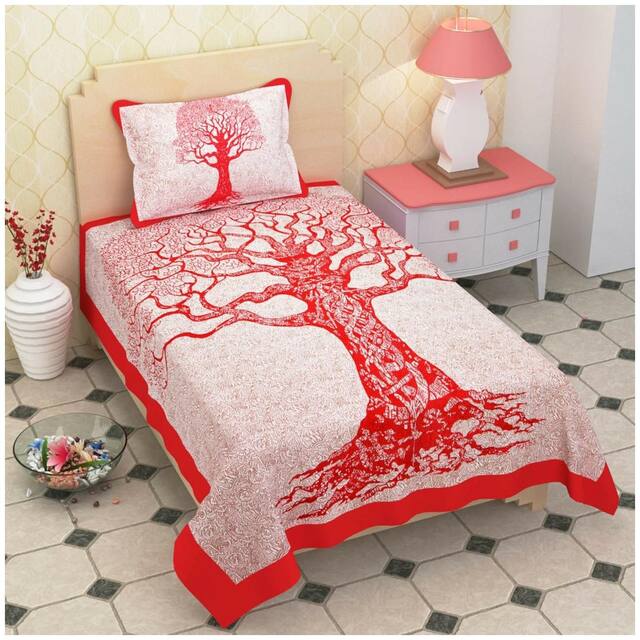 Kohinoor Microfiber Printed Single Size Bedsheet 110 TC ( 1 Bedsheet With 1 Pillow Covers , Red )