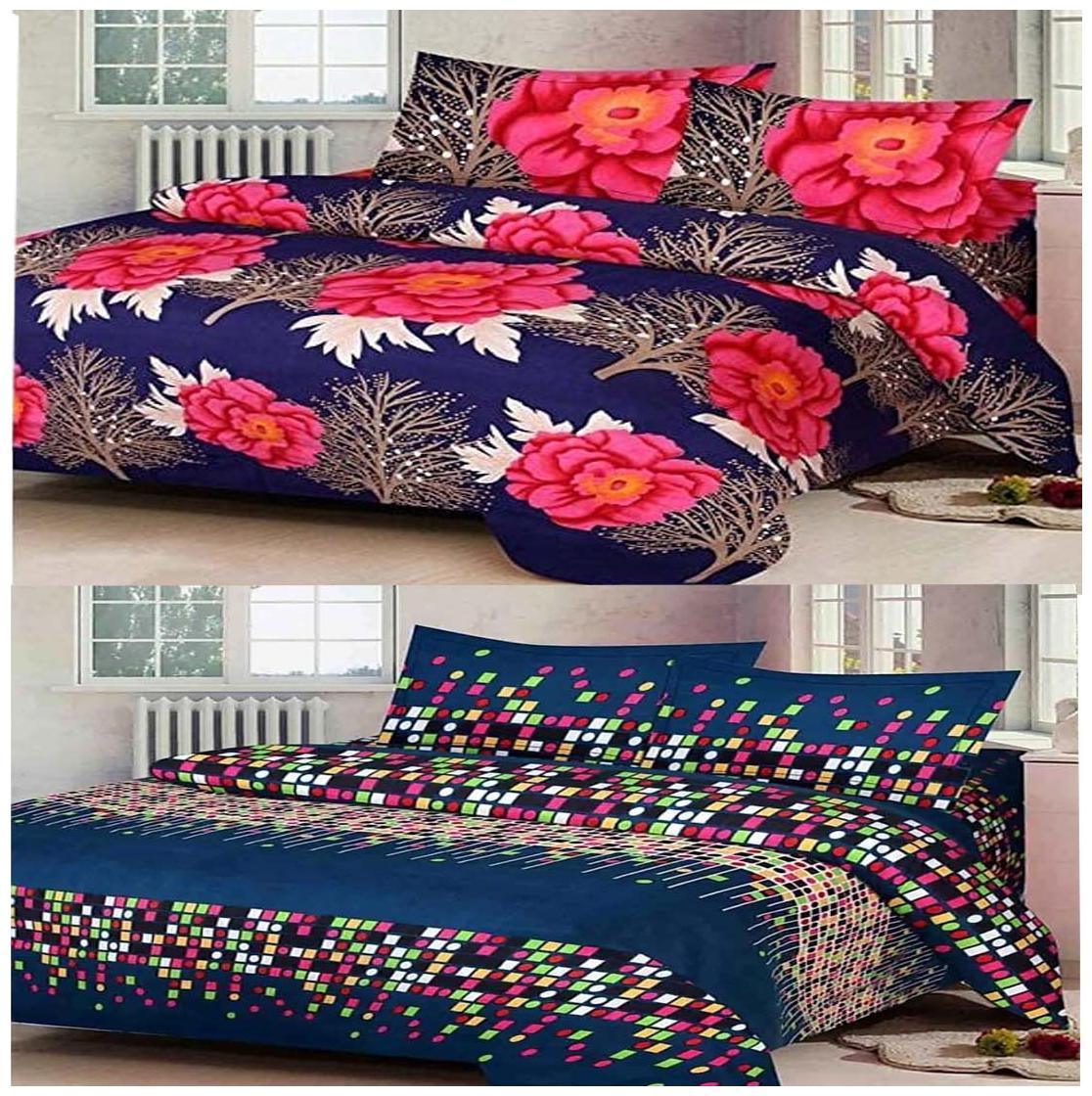

Kohinoor Cotton Printed Double Size Bedsheet 120 TC ( 2 Bedsheet With 4 Pillow Covers Multi )