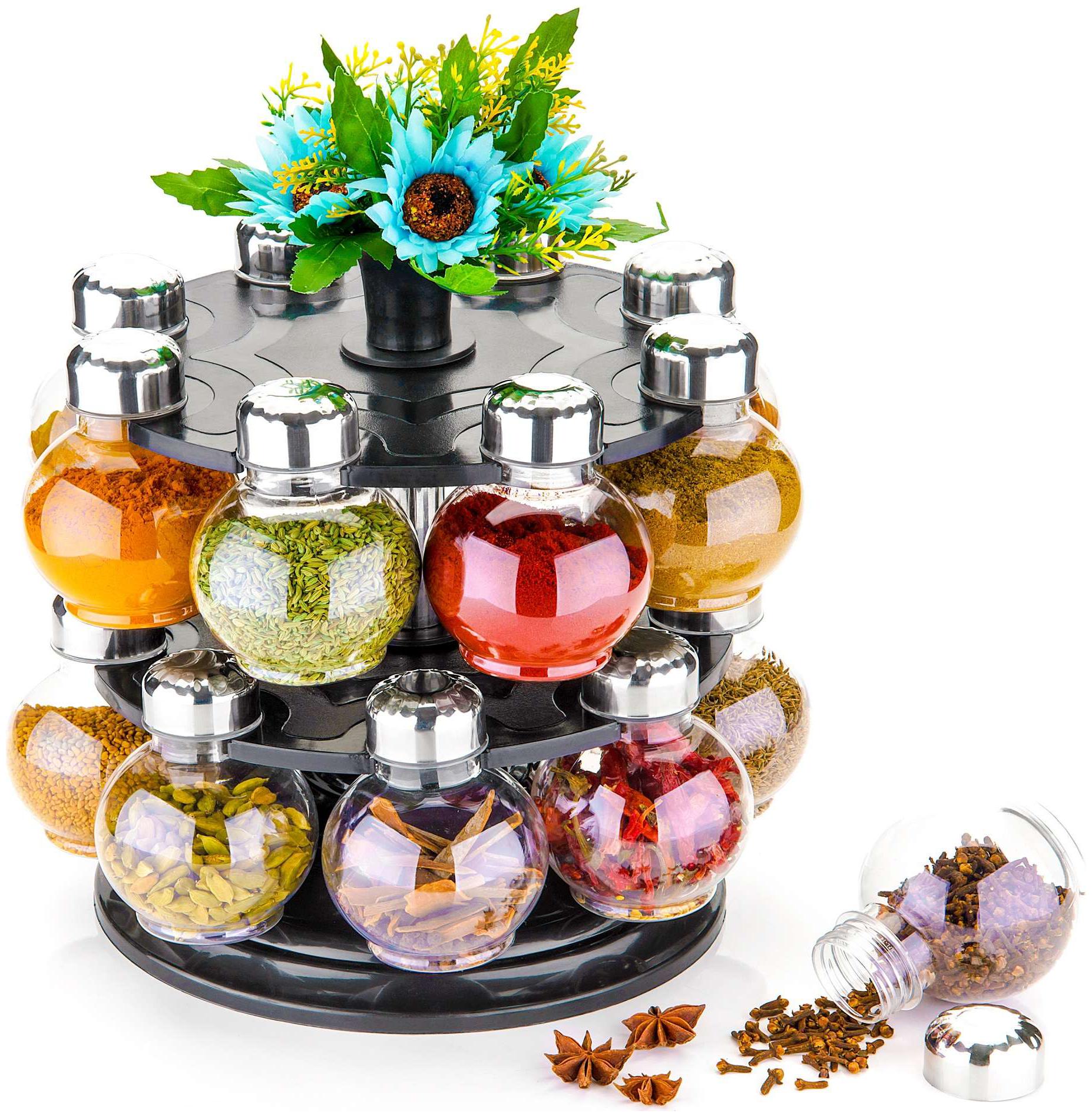 

Spice Storage Masala Storage Masala Box Spice Box Masala Rack Spice Rack Spice Jar Spice Container Masala Container Spice Set Of 16 (Black)