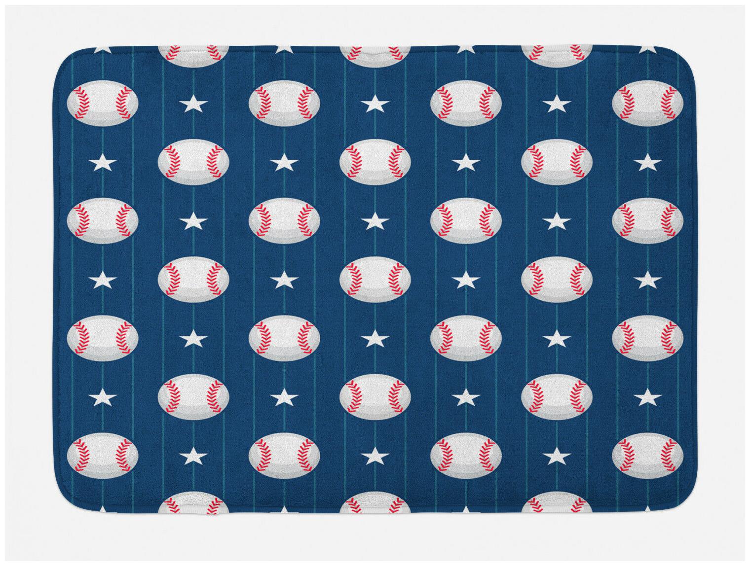 

Sports Bath Mat Baseball Artsy Stripes Non-Slip Plush Mat 29 5 X 17 5 Inches