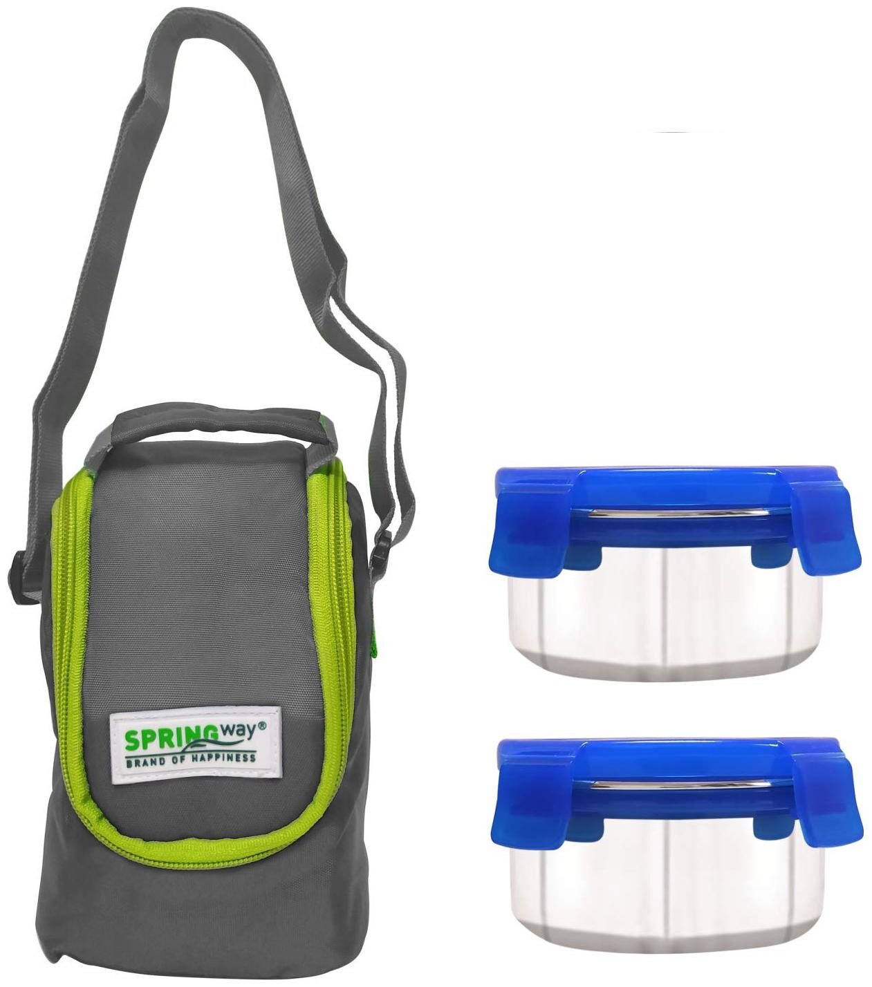 

SPRINGWAY Stainless steel lunch box set with premium quality bag 300ml 11cm diameter 2-pieces Silver 2 Containers Lunch bag Lunch box ( Set of 1 300 ml )