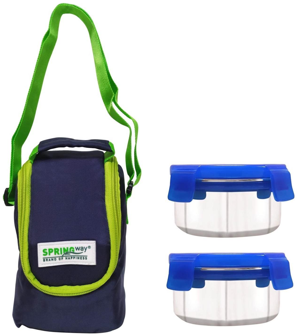 

SPRINGWAY Steel lunch box set with premium quality bag 300ml 11cm diameter 2-pieces Blue 2 Containers Lunch bag Lunch box ( Set of 1 300 ml )
