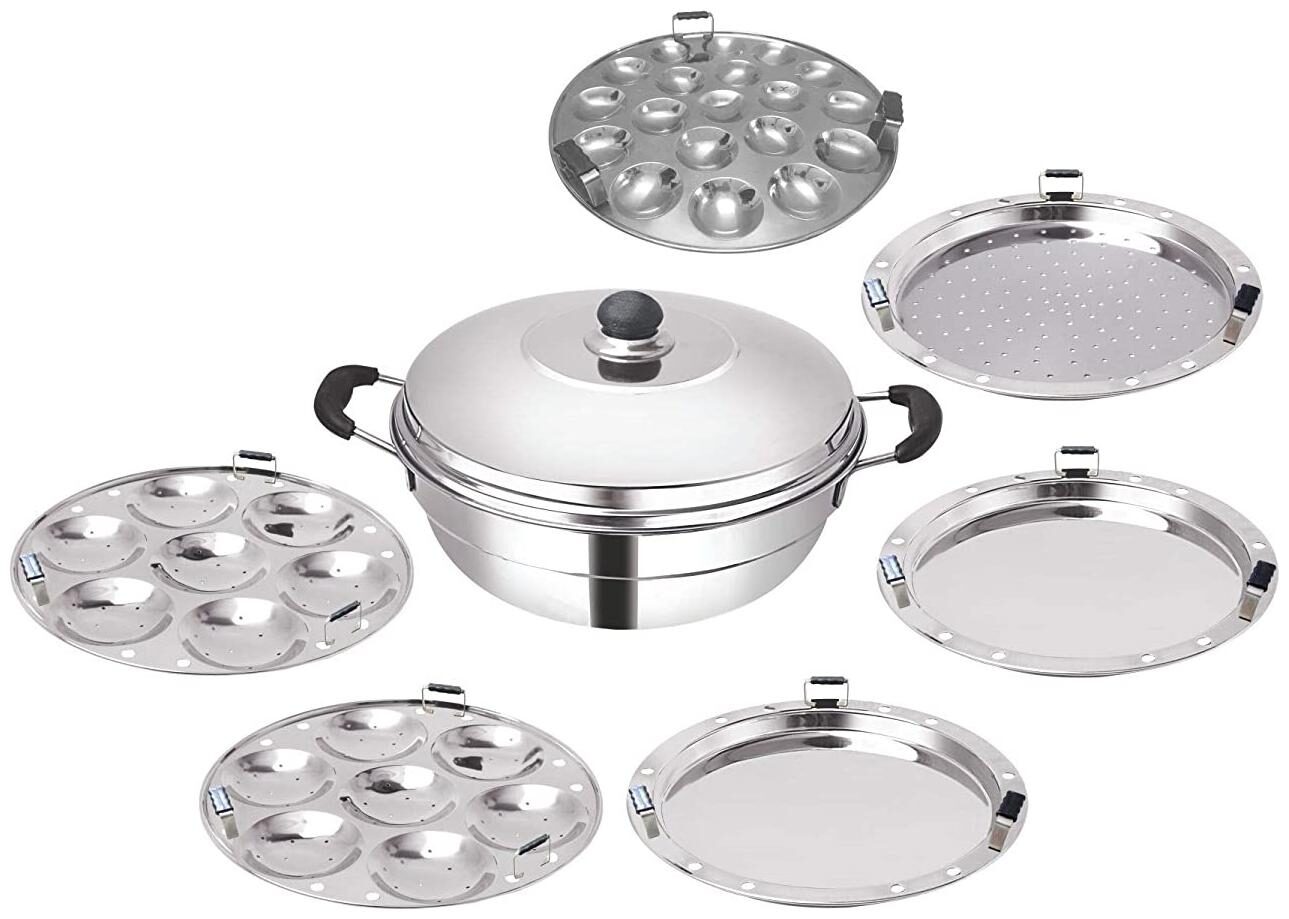 

SPRINGWAY - Brand of Happiness Ivy Stainless Steel 4Ltr Multi Kadai with Induction Base 6 Plates (Steel)