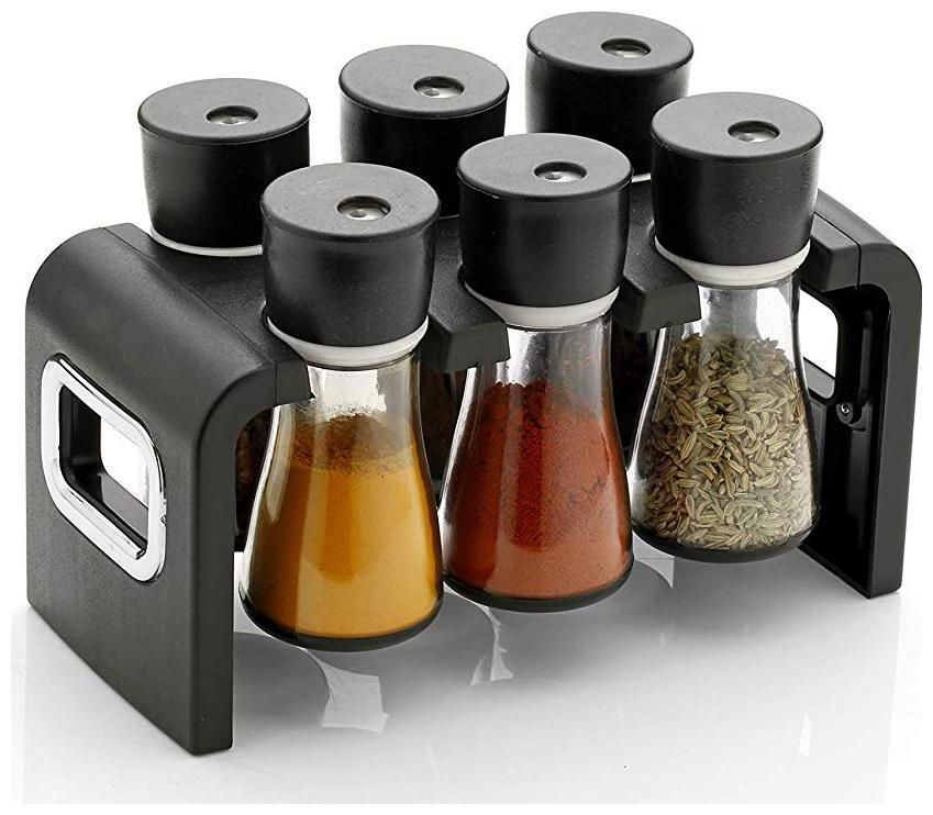

SM Products 6 pc Multipurpose Spice Rack Spice Containers for Storage Plastic Stackable and Space Savvy Dining Table Spice Rack for Kitchen