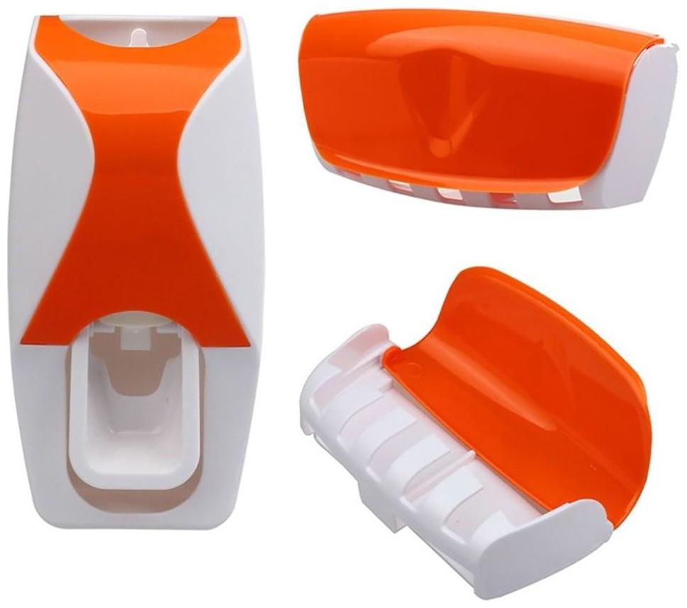 

LOGGER - Automatic Toothpaste Dispenser with 5 Toothbrush Holder Set Wall Mount Stand (Color Orange)