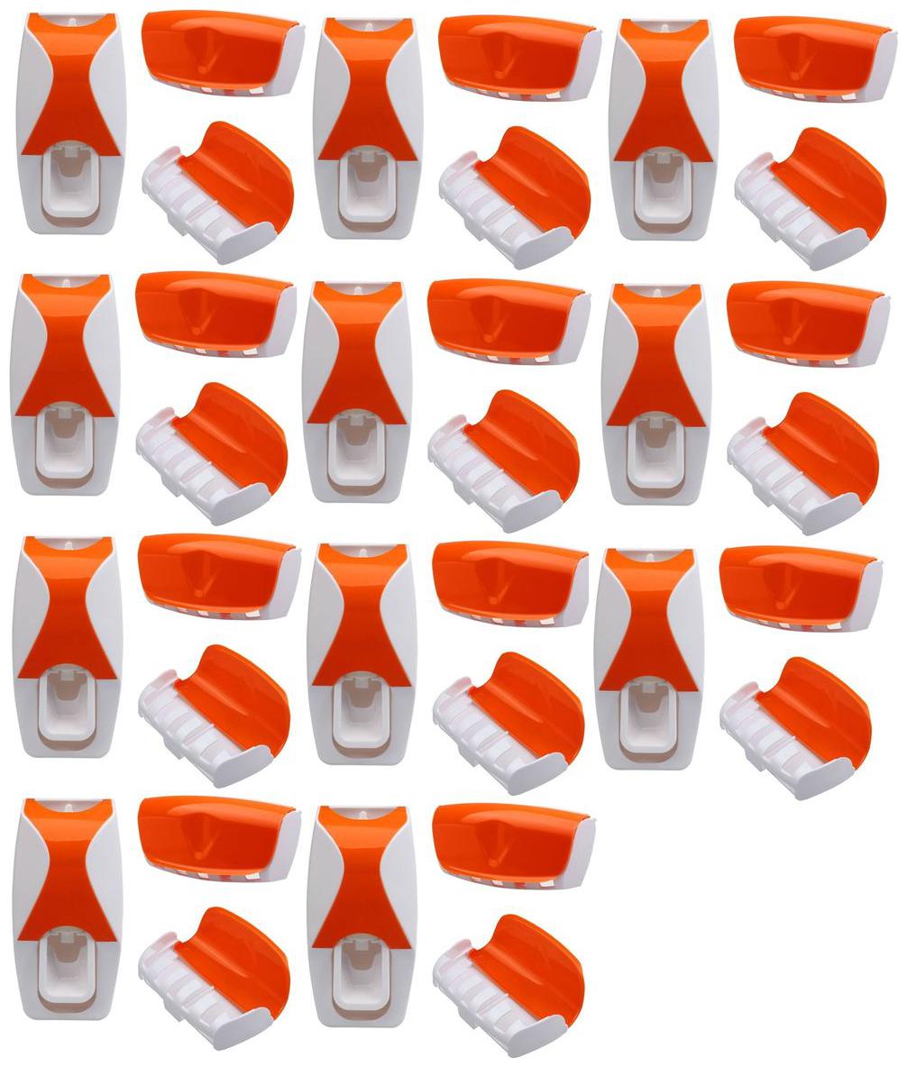 

LOGGER - Automatic Toothpaste Dispenser with 5 Toothbrush Holder Set Wall Mount Stand Set of 11 pcs (Color Orange)