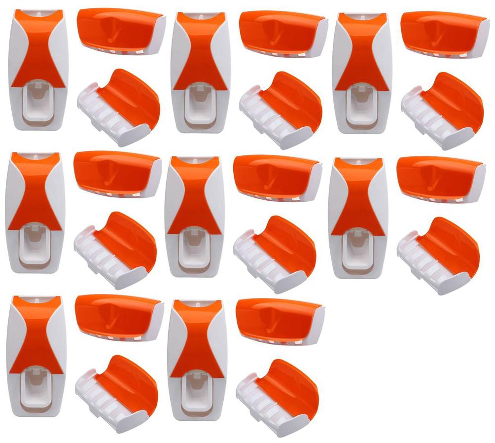 

LOGGER - Automatic Toothpaste Dispenser with 5 Toothbrush Holder Set Wall Mount Stand Set of 8 pcs (Color Orange)