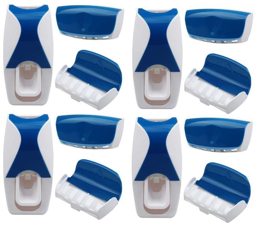 

LOGGER - Automatic Toothpaste Dispenser with Toothbrush Holder Set of 4 pcs (Color - Blue)