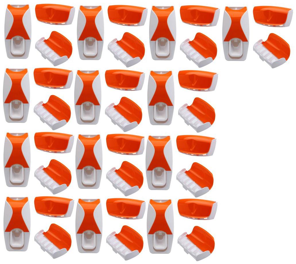 

LOGGER - Automatic Toothpaste Dispenser with 5 Toothbrush Holder Set Wall Mount Stand Set of 13 pcs (Color Orange)