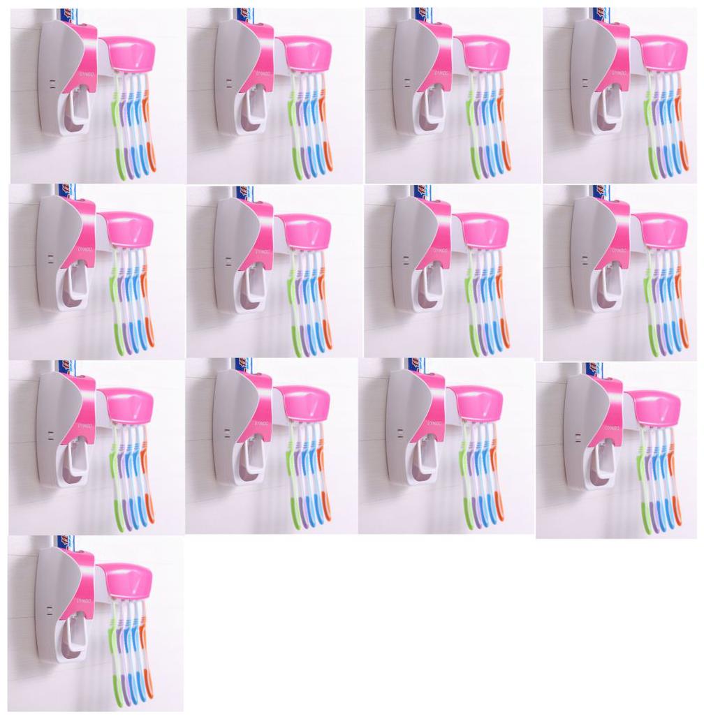 

LOGGER - Automatic Toothpaste Dispenser with 5 Toothbrush Holder Set Wall Mount Stand Set of 13 pcs (Color Pink)