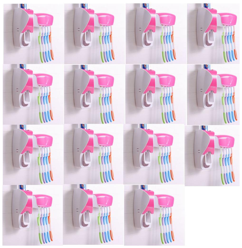 

LOGGER - Automatic Toothpaste Dispenser with 5 Toothbrush Holder Set Wall Mount Stand Set of 15 pcs (Color Pink)