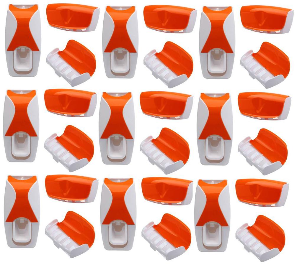 

LOGGER - Automatic Toothpaste Dispenser with 5 Toothbrush Holder Set Wall Mount Stand Set of 9 pcs (Color Orange)
