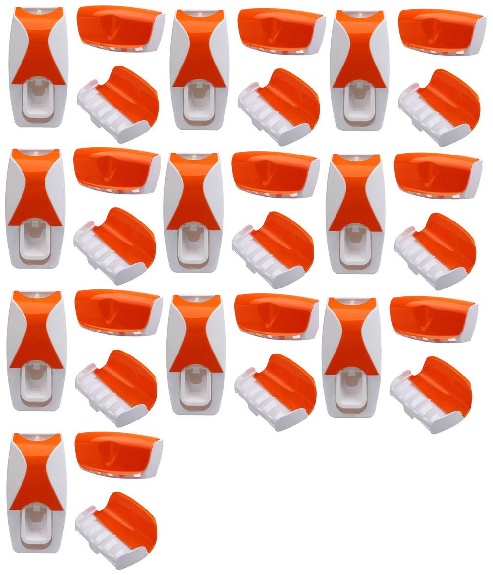 

LOGGER - Automatic Toothpaste Dispenser with 5 Toothbrush Holder Set Wall Mount Stand Set of 10 pcs (Color Orange)