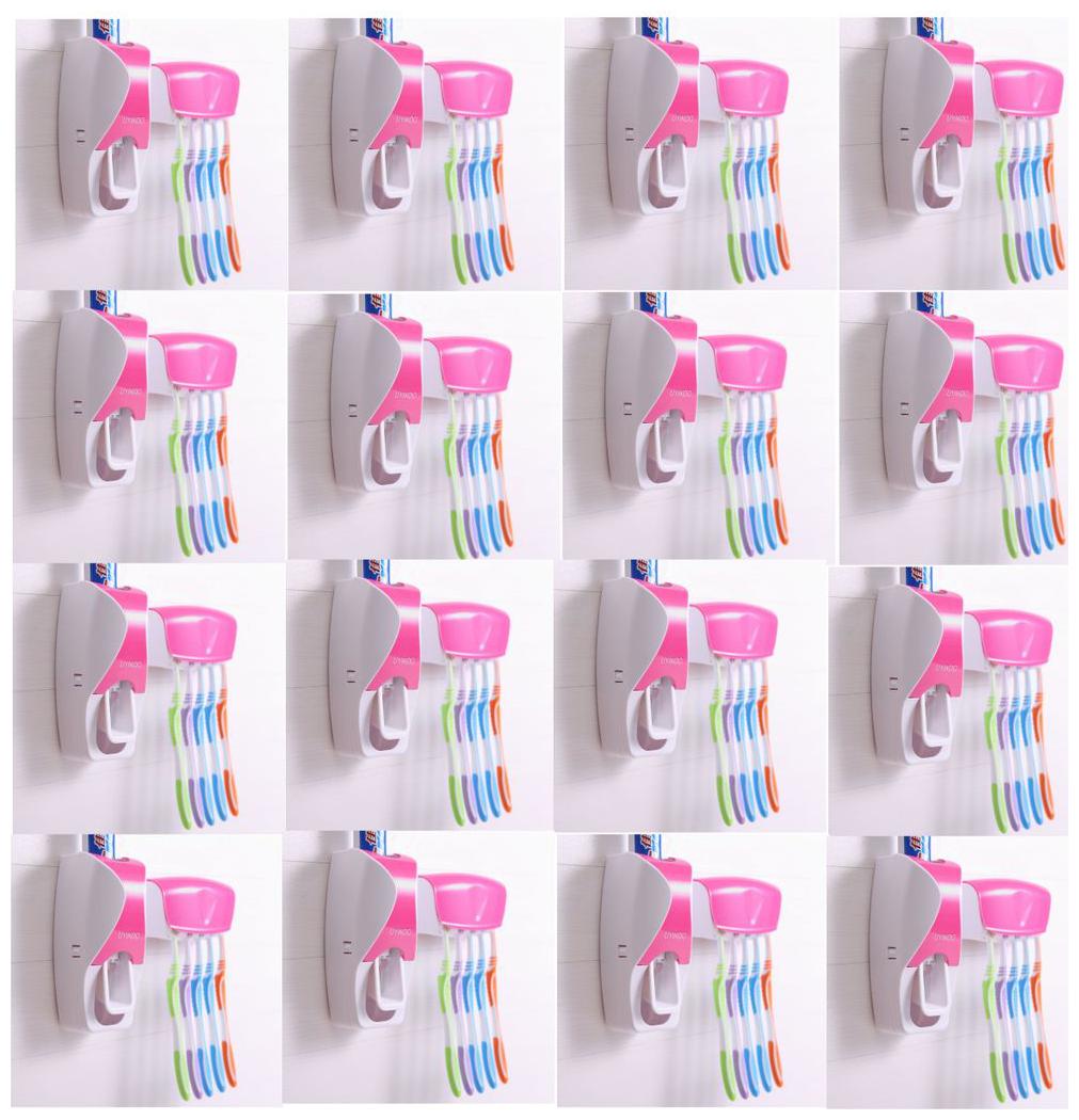 

LOGGER - Automatic Toothpaste Dispenser with 5 Toothbrush Holder Set Wall Mount Stand Set of 16 pcs (Color Pink)