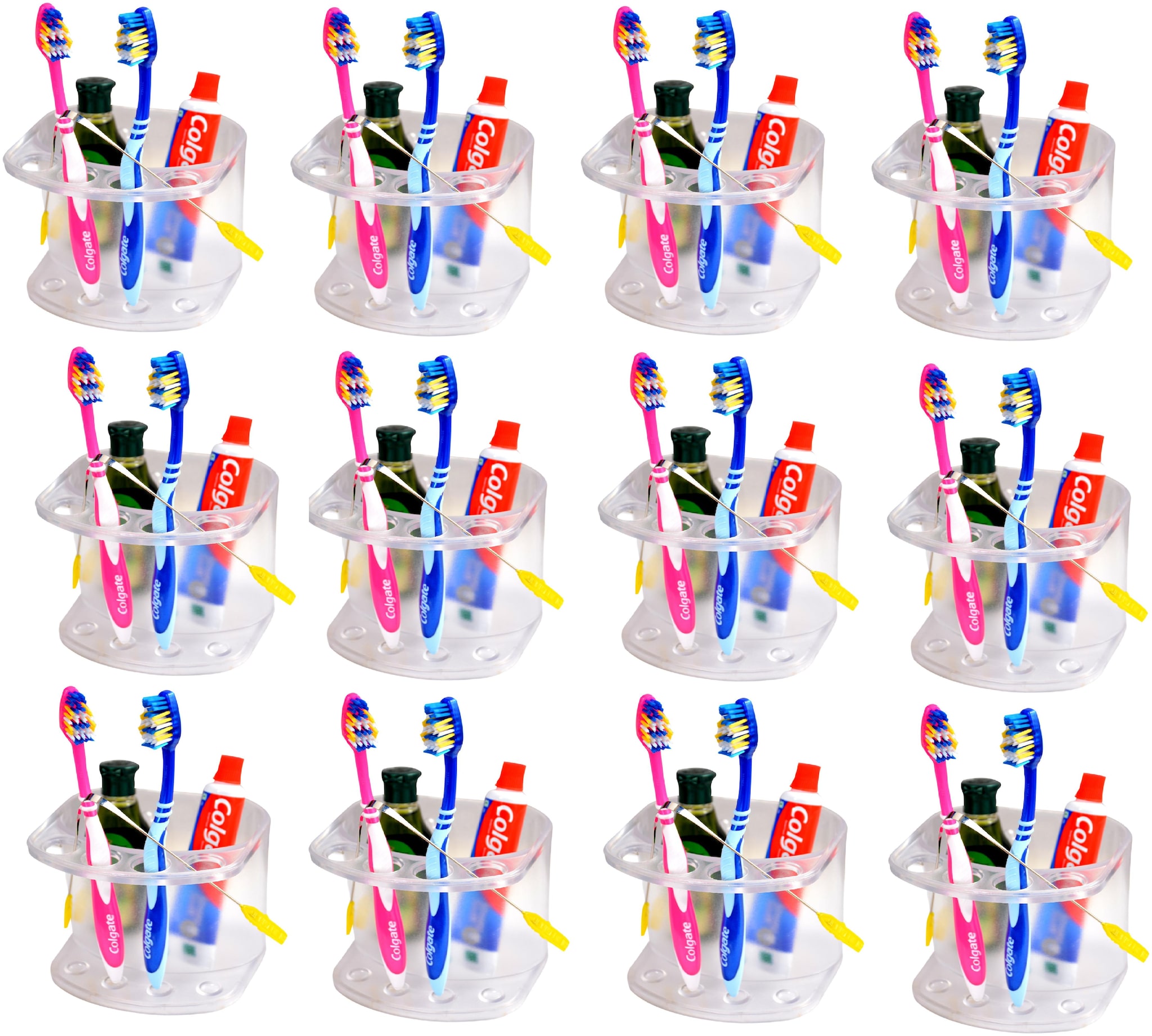 

LOGGER - Multi User Toothbrush Toothpaste Holder Set of 12 pcs (Color - Clear)