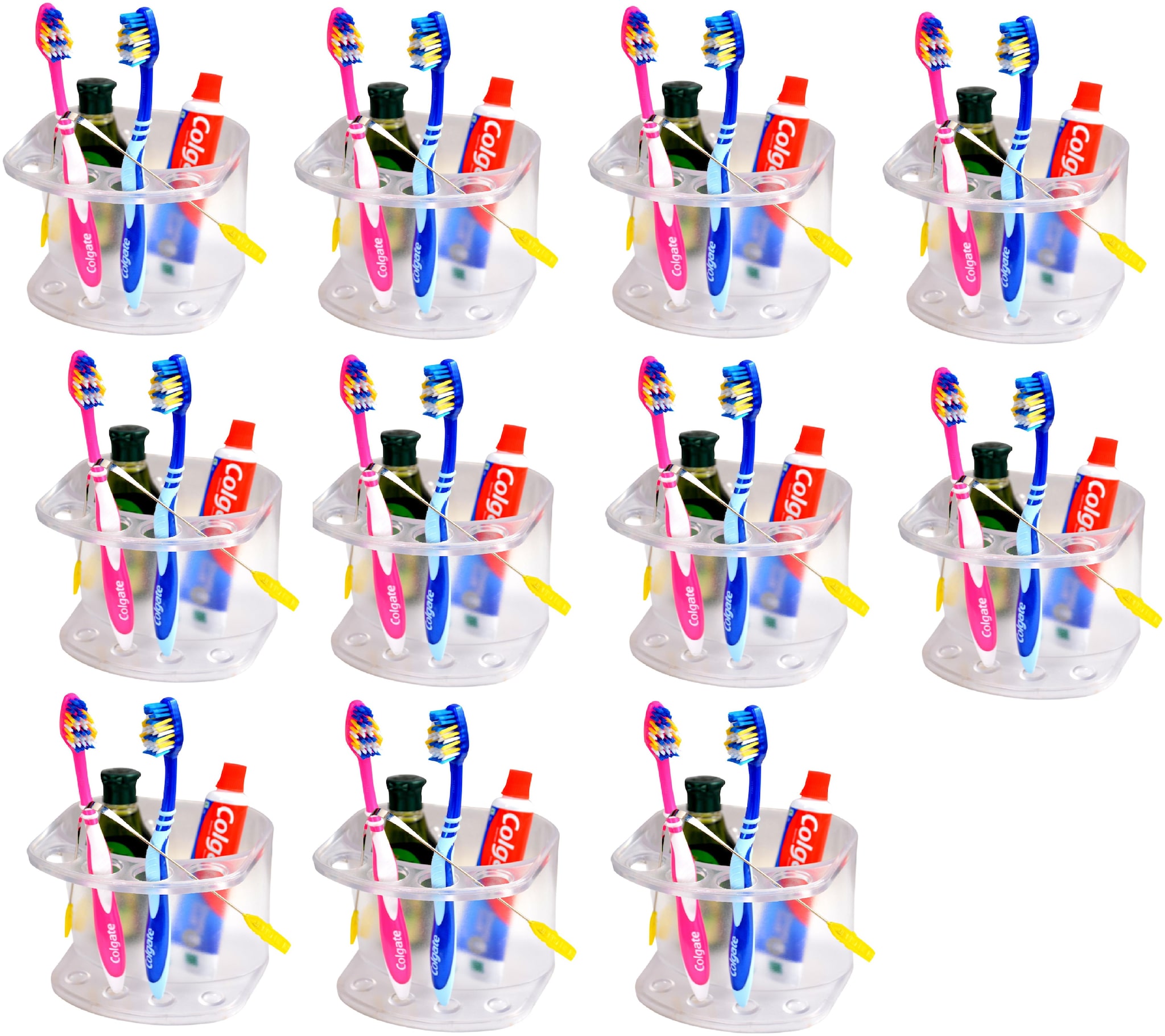 

LOGGER - Multi User Toothbrush Toothpaste Holder Set of 11 pcs (Color - Clear)