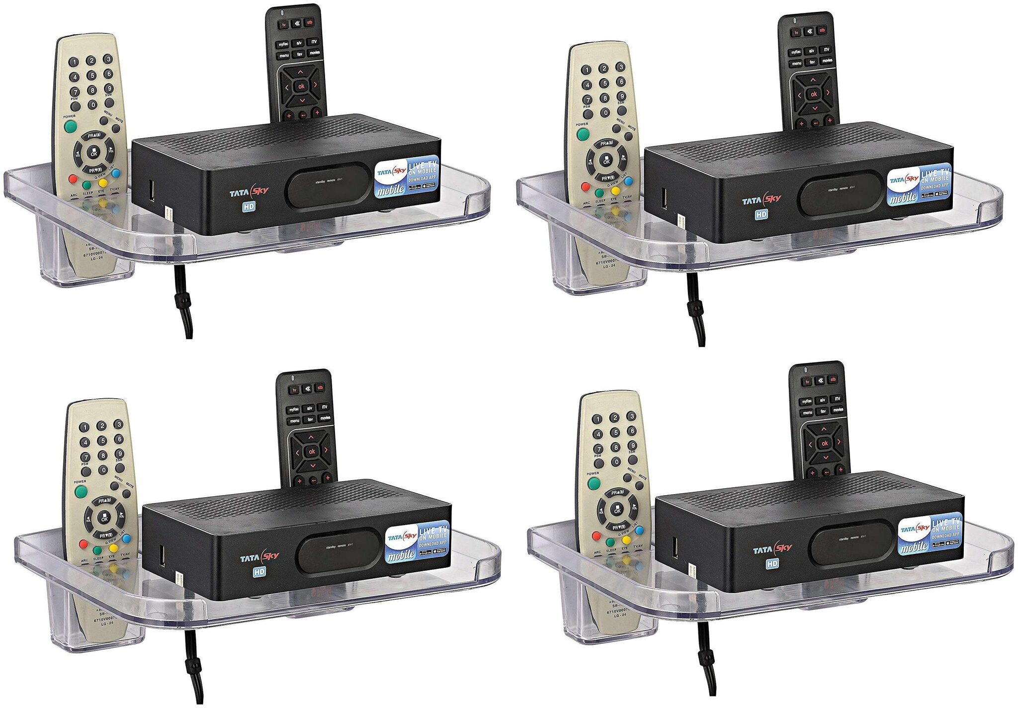

LOGGER - Set Top Box Stand with 2 Remote Holders set of 4 pcs (Colour - Clear Material - Unbreakable)