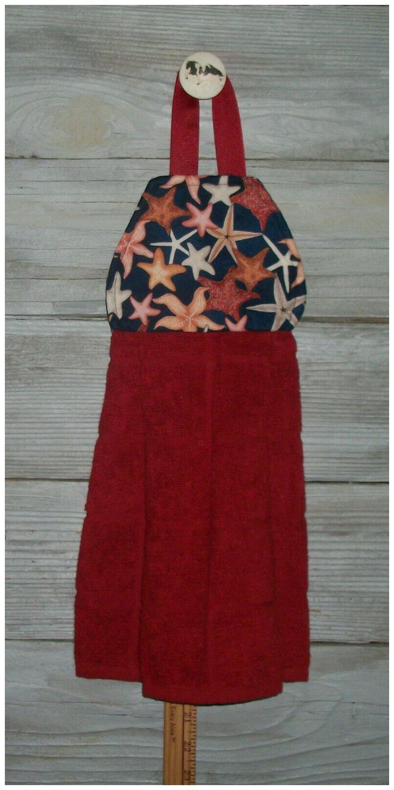 

Starfish in Cream Peach Coral Rust Scattered Allover Hanging Kitchen Dishtowel